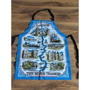London River Thames Souvenir Apron With Iconic Landmarks Print & Adjustable Ties